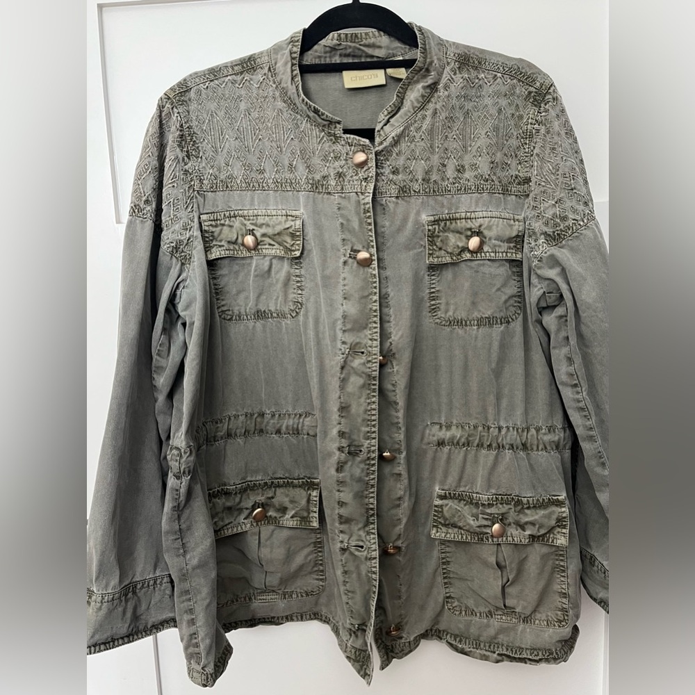 CHICO size 3 olive green utility jacket